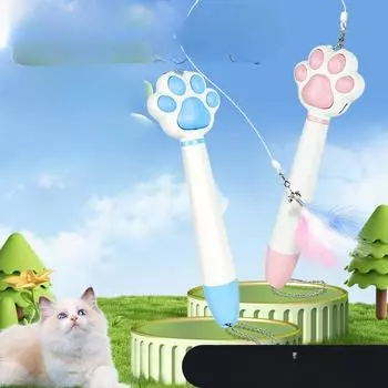 Пластиковый лазер для кошек, кошачья палка для флирта, игрушка для кошек 2 в 1, самостоятельная игрушка для ловли рыбы в виде перьев, игрушка для кошек 18.5*5cm