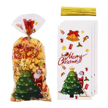Пластиковый мешок для рождественских конфет с рисунком снежинки, рождественский мешок для печенья, подарочная упаковка
