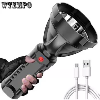 Пластиковый мощный фонарик с дисплеем питания, перезаряжаемый через USB, светодиодный, дальнего действия, супер яркий портативный прожектор чёрный