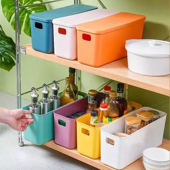 Пластиковый настольный ящик для хранения с крышкой, многофункциональный прямоугольный контейнер для косметики и мелочей, для ванной комнаты, для сбора кухонных принадлежностей синий