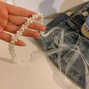 Пластиковый обруч для волос с жемчугом Элегантные аксессуары для волос Пляж style-B