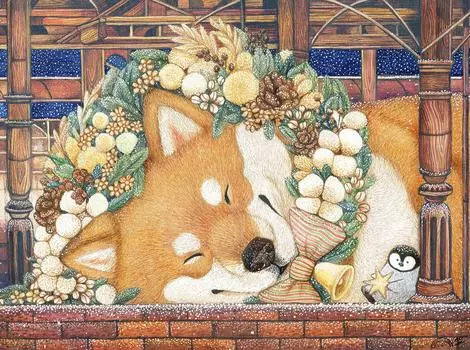Пластиковый пазл Pintoo 1200 деталей Flower Shiba, сложный, без щелчков, устанавливается на место [Cotton Lion_Good Night, Inu] (45X59см) Взрослые, Штуки,