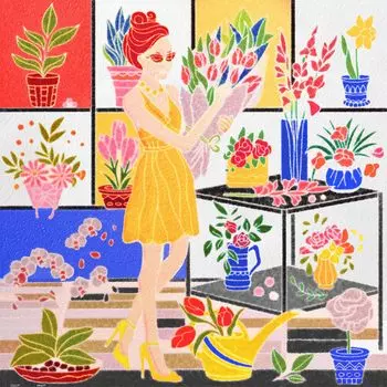 Пластиковый пазл Pintoo из 900 деталей, сложный для сборки без щелчков [Flower Woman] (45х45см) Взрослые, шт., [H3797]
