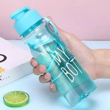 Пластиковый ПЭТ спортивный стакан для воды с откидной крышкой, подъемный трос, большая емкость, бутылка для холодной воды, синий, желтый, креативный, портативный зелёный