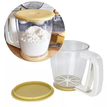 Пластиковый полуавтоматический просеиватель для муки, ручной стакан, сито для муки, сито для порошка, принадлежности для выпечки, инструменты с крышкой