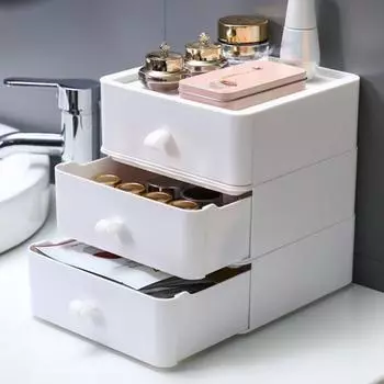 Пластиковый превосходный многофункциональный ящик для хранения косметики с пазами, ящик для хранения принадлежностей розовый