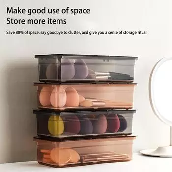 Пластиковый ящик для хранения кистей для макияжа большой емкости с полыми подушечками для хранения пуховок, ящик-органайзер для канцелярских принадлежностей коричневый