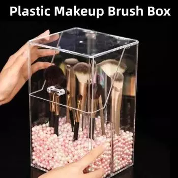 Пластиковый ящик для хранения кистей для макияжа с бусинами 500 г, прозрачный органайзер для косметических кистей с крышкой, красивый пенал для бровей