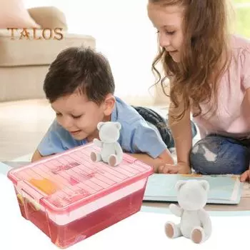 Пластиковый ящик для хранения с разделенным подносом, прозрачный штабелируемый ящик большой емкости для хранения игрушек, контейнер для игровой комнаты, органайзер с оранжевый