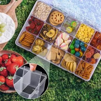 Пластиковый ящик для хранения с регулируемыми отсеками, большой емкости, пищевой, без BPA, прозрачный поднос для закусок, ящик для хранения с крышкой прозрачный