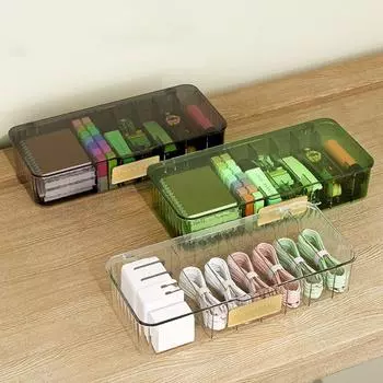 Пластиковый ящик для хранения зарядного кабеля Большая емкость для хранения кабеля передачи данных Канцелярские принадлежности серый