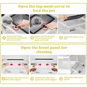 Пластиковый ящик для кормления рептилий, переносной контейнер для транспортировки, клетки для разведения рептилий, прозрачный ящик для обитания амфибий чёрный