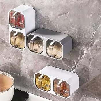 Пластиковый съемный прочный кухонный гаджет с ложкой, контейнер для приправ, коробка для специй, банка для сахара 2 grid серый