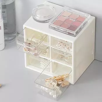 Пластиковый шкаф для хранения с 6 ящиками, настольный ящик для косметики, органайзер для ювелирных изделий, пластиковый кейс для спальни, гостиной белый