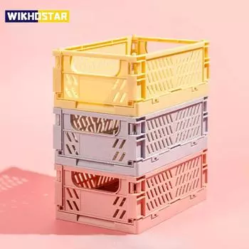 Пластиковый складной ящик для хранения, складная коробка, корзина, штабелируемая, симпатичная косметика, украшения, игрушки, коробки для хранения, органайзер, портативный S розовый