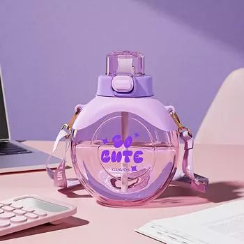 Пластиковый стакан Kawaii, летняя кружка с соломой для путешествий, 500 мл, симпатичная бутылка для воды для девочки, детский мультяшный чайник, портативная чашка для питья на открытом воздухе 0.5L