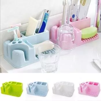 Пластиковый стеллаж для хранения, кухня, ванная комната, душевая полка, держатель для полотенец для макияжа, губка розовый