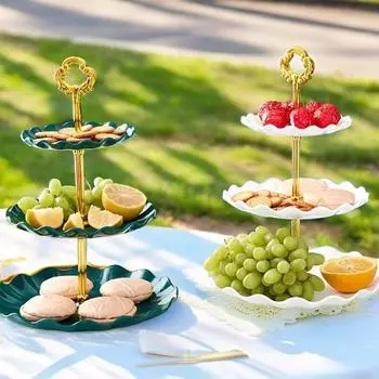 Пластиковый столик для десерта, волнистый, в европейском и американском стиле, для шведского стола, перерыва на чай, подноса для торта, фруктовой тарелки белый