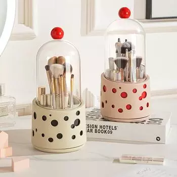 Пластиковый вращающийся держатель для кистей для макияжа, пылезащитный, водонепроницаемый, вращающийся на 360 градусов органайзер для макияжа с крышкой, прозрачные косметические витрины бежевый