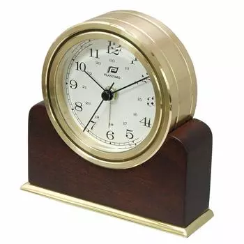 PLASTIMO Alarm Clock Main Body Made of Brass Boat Part Made of Mahogany 105 x 105 x 31mm 210347A (Table Clock) (Brass) латунный