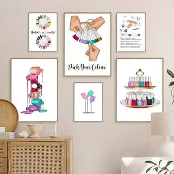 Пластина для лака для ногтей, ручной маникюр, модный макияж, художественная картина на холсте, плакаты на скандинавскую тему, принты, настенные панно, декор для комнаты для девочек, салона 21x30cm No Framed
