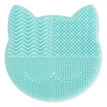 Пластина для очистки кистей для макияжа, многослойная текстурированная силиконовая подставка для сушки косметических кистей в форме кошки зелёный