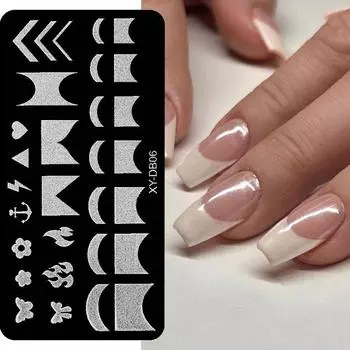 Пластина для штамповки французских ногтей, геометрическая волна, полоса, шаблон для рисования, любовь, сердце, звезда, цветок, штамп для ногтей, очаровательная форма, трафаретные инструменты