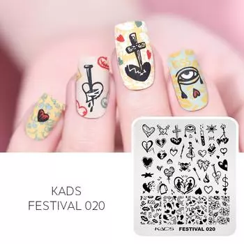 Пластина для штамповки ногтей KADS Love Heart Image Festival 020, трафарет для печати на ногтях, шаблон для маникюра