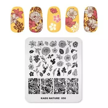 Пластина для штамповки ногтей KADS Nature 050, пластины для дизайна ногтей, шаблоны для штампов, цветы, листья, кролик, животное, сделай сам, маникюр, печать