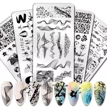 Пластина для штамповки ногтей с цветочным рисунком, трафареты с волнистыми изображениями, инструмент для геометрической штамповки ногтей