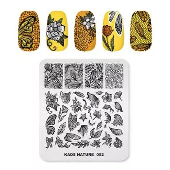 Пластины для штамповки KADS Nature 052, штамп для дизайна ногтей, шаблон для дизайна листа с изображением животных