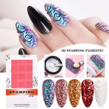 Пластины для штамповки ногтей, геометрические силиконовые инструменты для дизайна ногтей, инструменты для изображения растений, трафареты для ногтей
