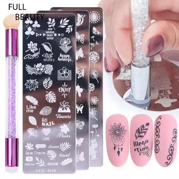 Пластины для штамповки ногтей Силиконовая губка Кисть Трафареты для переноса лака Цветочная геометрия Шаблон DIY Инструмент для ногтей