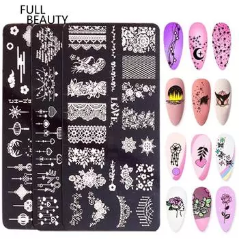 Пластины для штамповки ногтей, трафареты для переноса, цветочная геометрия, шаблон «сделай сам», инструмент для ногтей