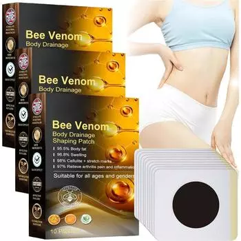 Пластырь для похудения с пчелиным ядом, детокс-пластырь с пчелиным ядом, лимфатический пластырь с пчелиным ядом 1 коробка 10 штук 1pc чёрный