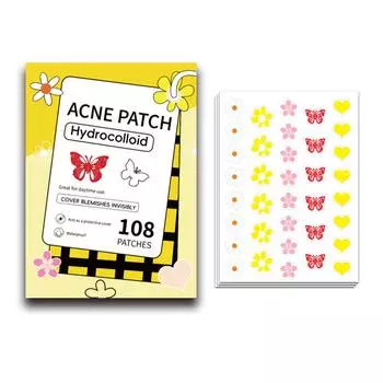 Пластырь от прыщей большой емкости. Симпатичные защитные покрытия от прыщей. Гидроколлоидные пластыри от прыщей с гиалуроновой кислотой 108 шт. One Size белый