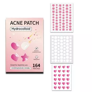 Пластырь от прыщей большой емкости. Симпатичные защитные покрытия от прыщей. Гидроколлоидные пластыри от прыщей с гиалуроновой кислотой 164 шт. One Size розовый