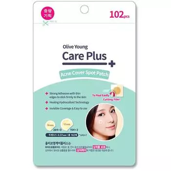 Пластырь против угревой сыпи для оливкового Young Care Plus Spot Patch (102 шт.) Пластырь, впитывающий прыщи от угревой сыпи, влажная повязка на рану 102ea x 2packs
