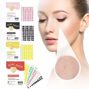 Пластыри от прыщей для лица, красочные милые чехлы от прыщей в виде сердечек, гидроколлоидные пластыри от прыщей с чайным маслом, гамамелис, центелла азиатская , (600 графов) One Size чёрный