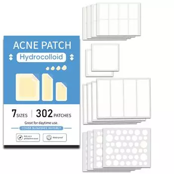 Пластыри от прыщей на лице. Гидроколлоидные пластыри от прыщей. Наклейки от прыщей 4 размера с маслом чайного листа. Экстракт гедиотиса белого. Горькая дыня 302 шт. One Size белый