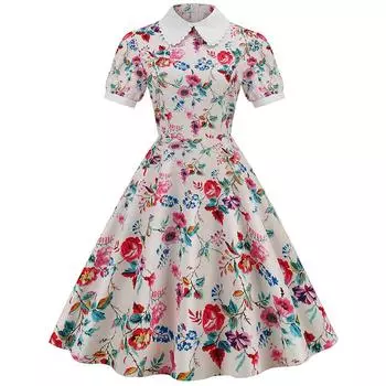 Платье 2022 года в винтажном стиле Хепберн с воротником-стойкой, рукавами-фонариками и высокой талией M