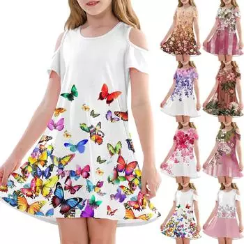 Платье А-силуэта для девочек - летнее повседневное платье без рукавов для малышей 110 бежевый