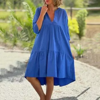 Платье А-силуэта Нерегулярный лоскутный подол Большой распашной рукав Средней длины До колена Плиссированные Чистый цвет M темно-оранжевого