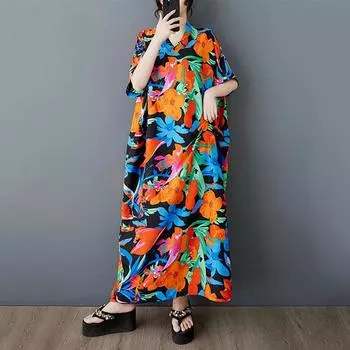 Платье А-силуэта с цветочным принтом XITAO ZMY1042 One Size оранжевый