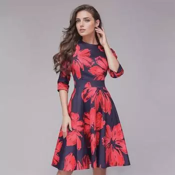 Платье А-силуэта с цветочным принтом в стиле ретро — женская повседневная одежда для вечеринок и праздников на весну и осень S бежевый