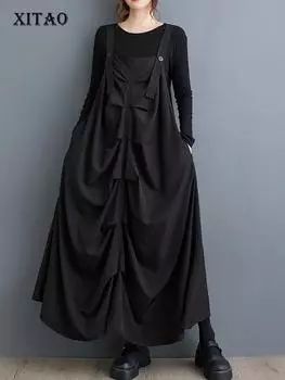 Платье А-силуэта с плиссировкой и бретелями XITAO ZY8892 One Size чёрный