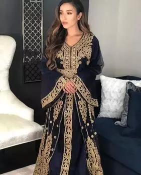 Платье абайя темно-синего цвета ручной работы, стильный длинный марокканский кафтан в стиле Дубай Фараша XS темно-синий