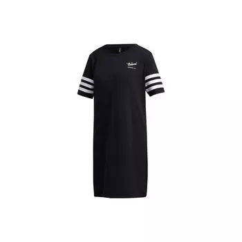 Платье Adidas Neo Pnda Веселое платье с принтом панды в полоску, дышащее, с коротким рукавом, женское платье, черное GK1557 M