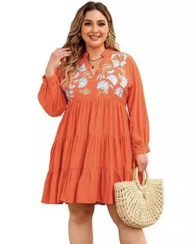 Платье Azura Exchange с вышитыми многоуровневыми оборками 2X оранжевый