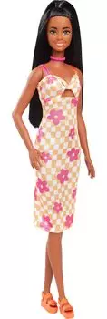 Платье Barbie Fashionista Orange Check Flower Dress Up Play Кукла Барби от 3 лет и старше, оранжевая, HYT91, кукла/домик для игр/ролевых игр